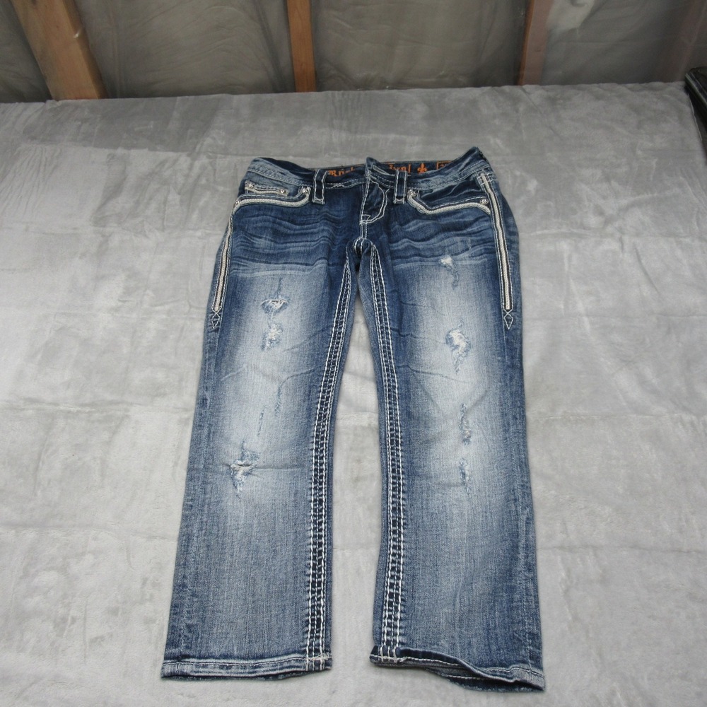 Rock Revival Stacy Jeans Womens 25 Blue Denim Bootcut Whisker Fade Y2K 29x21